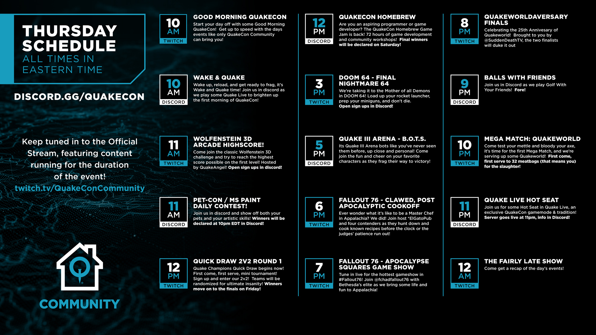 Thursday 8/19 QuakeCon Community Schedule Church of Quake