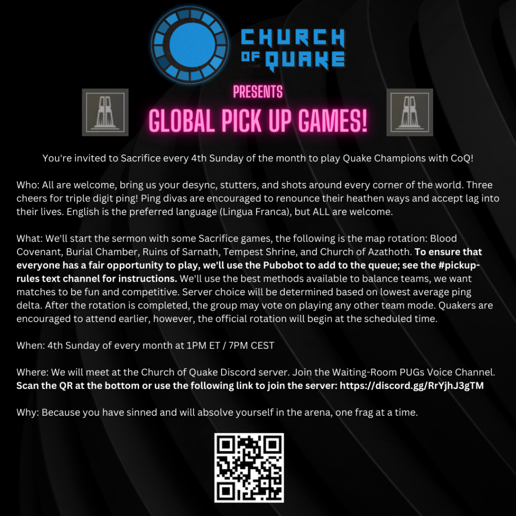 Tomorrow 1PM EAST 7PM CEST Church of Quake Presents Global Pick