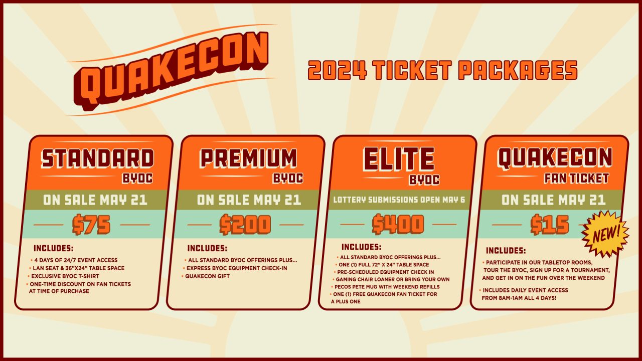 QuakeCon 2024 taking place August 8th to the 11th in Grapevine, Texas